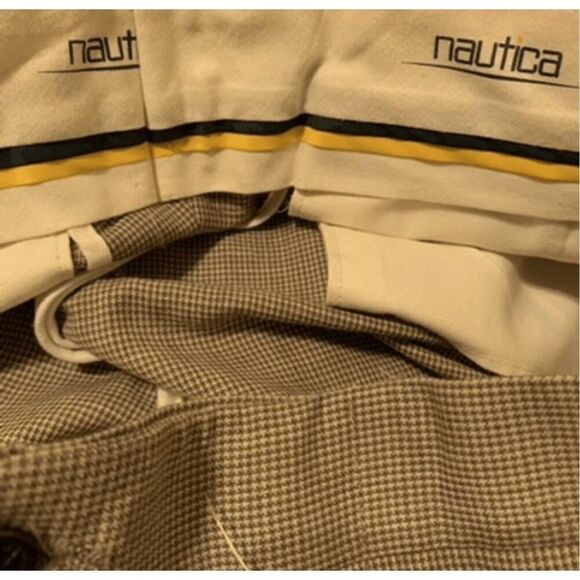 NAUTICA SIZE 34W BEIGE CHECKED MARINA UNHEMMED PANTS *NEW, READ* - Picture 7 of 8